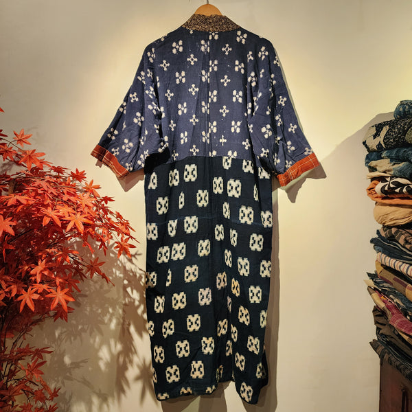 Vintage Ikat Kasuri Reversible Patchwork Long Noragi