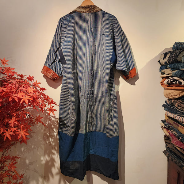 Vintage Ikat Kasuri Reversible Patchwork Long Noragi