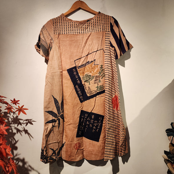 Retro Kakishibu Dyed Tenugui Long Dress