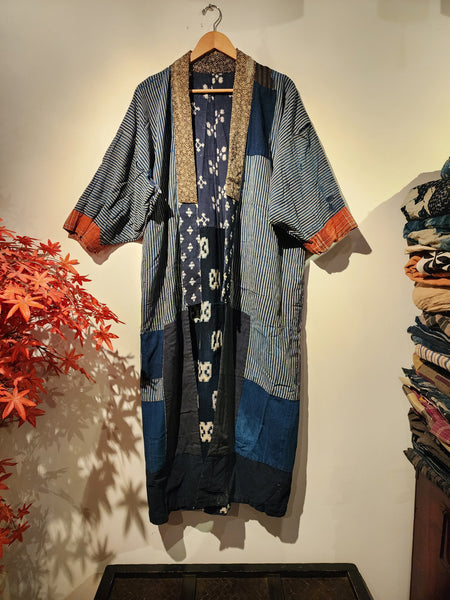 Vintage Ikat Kasuri Reversible Patchwork Long Noragi