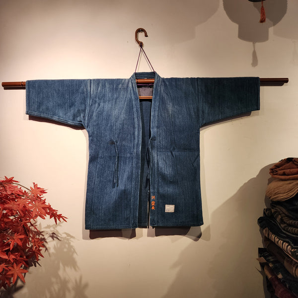幻の古手の対馬麻・大麻野良着・縞・ごわごわ縞・大正期のら着・ノラ着 裂織 #ドンザ #浜着 #藍染 #襤褸 #野良着 #古布 #古裂 #民藝