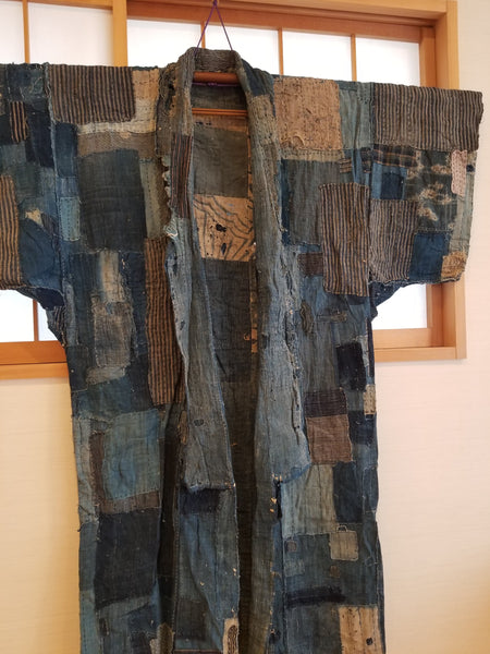 RARE Meiji Era (1900s) Indigo Boro Patchwork Yogi Bodoko Kimono - Siamurai