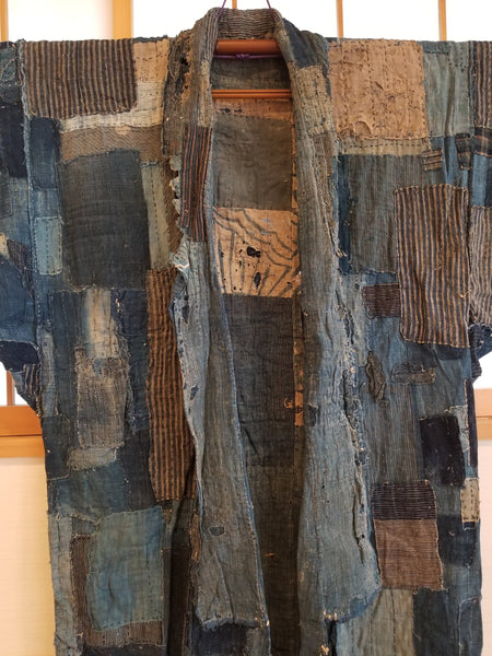 RARE Meiji Era (1900s) Indigo Boro Patchwork Yogi Bodoko Kimono - Siamurai