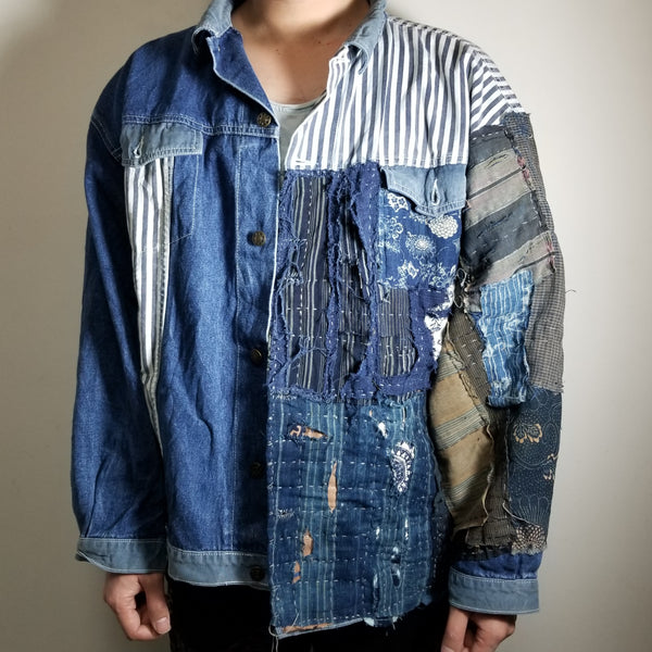 Retro Boro Tsutsugaki Handstitched Patchwork Jean Jacket - Siamurai