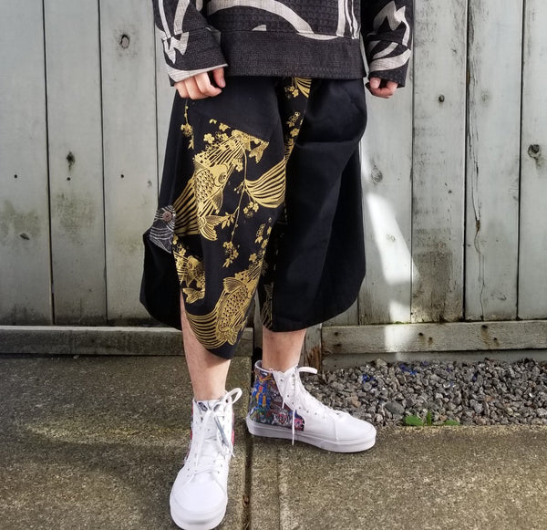 Golden Sakura Koi Samurai Pants waist tied - Siamurai