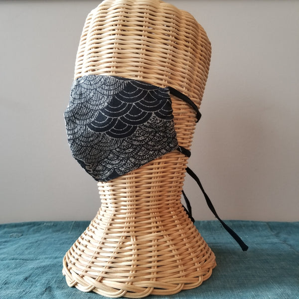 Black Bunny Waves Fabric Masks tie up