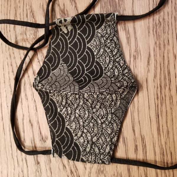 Black Bunny Waves Fabric Masks tie up