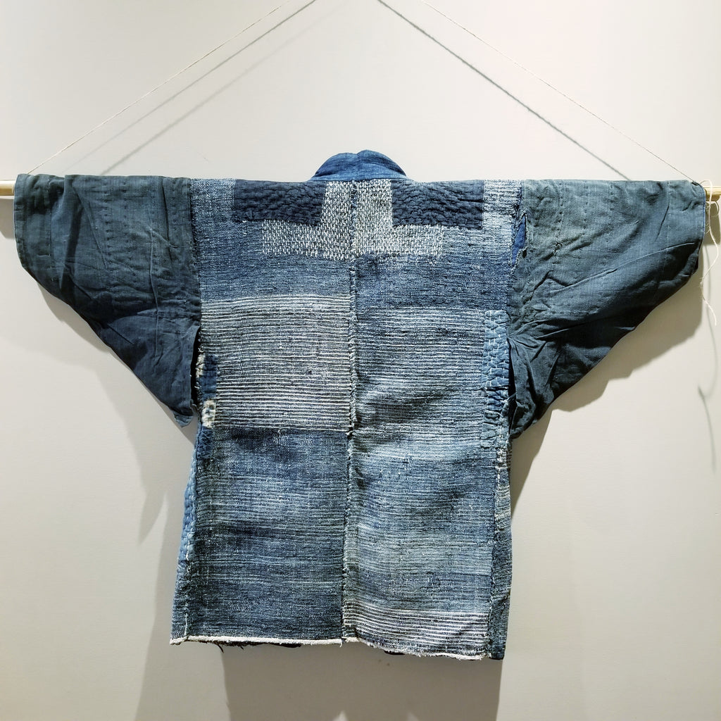 Japanese Aizome Boro Indigo Sakiori Noragi Fisherman's Jacket - Siamurai