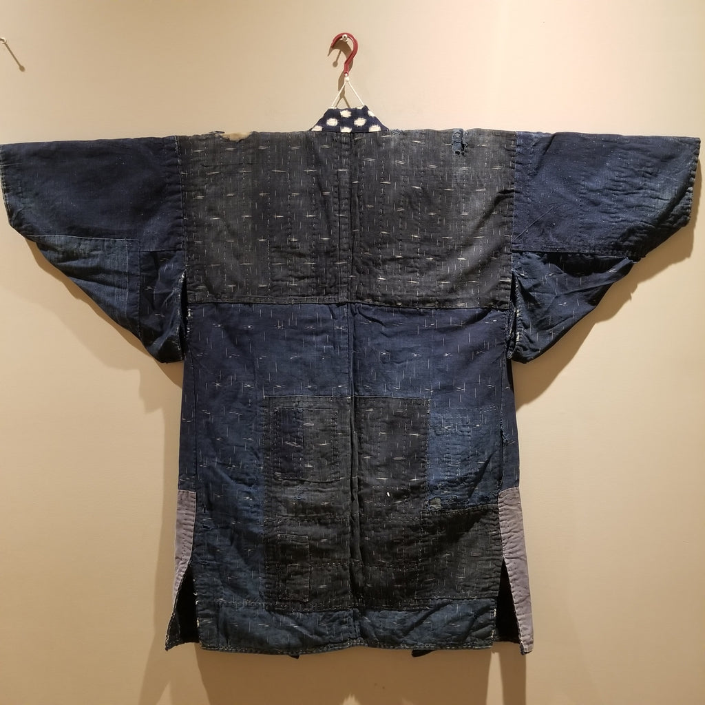 Ikat Indigo Sashiko Patchwork Boro Noragi from Meiji - Siamurai