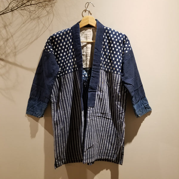 Indigo Shima Kasuri Ikat Noragi Workwear - Siamurai