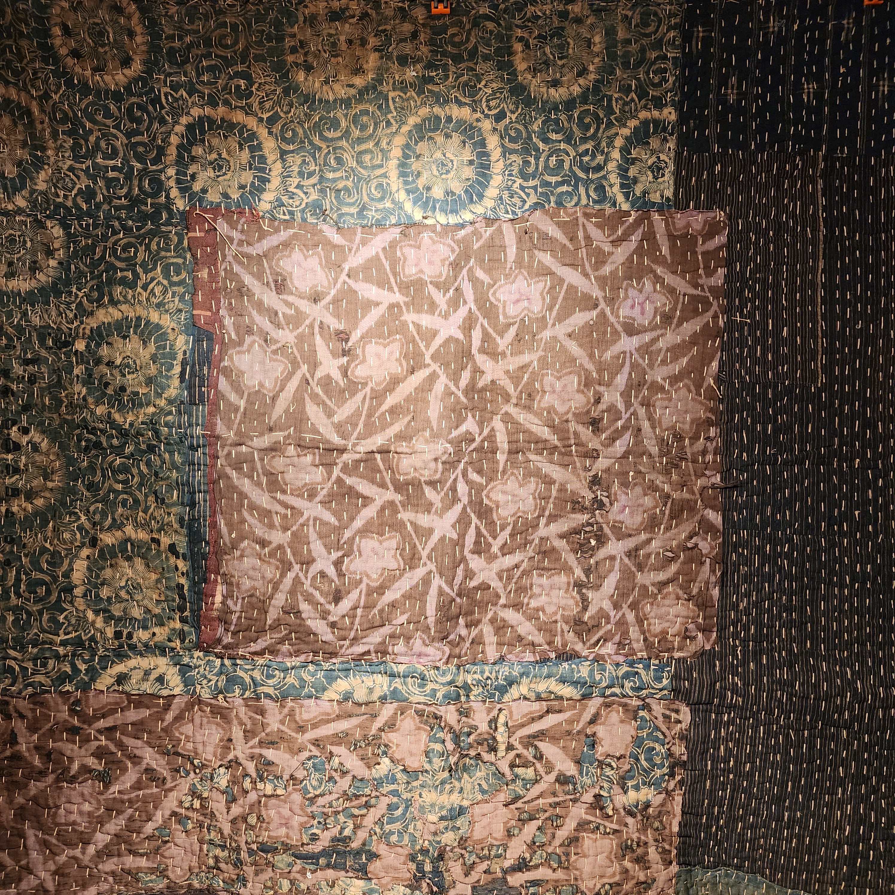 1930s Antique Rustic Boro Sashiko Patchwork Old Rug 118 x 124cm - Siamurai