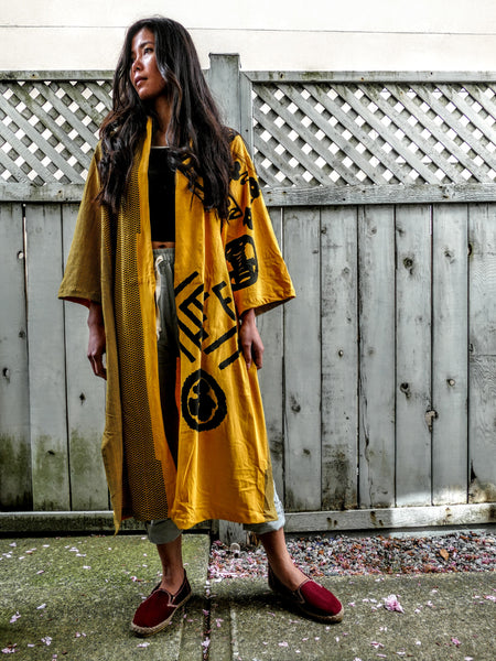Long Monk Style Kimono Special - Yellow Crests