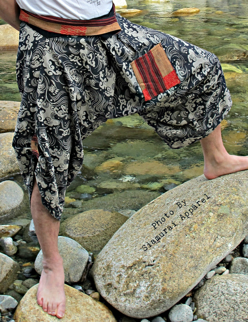Ronin Waves (BLACK) Waist Tied Samurai Pants - Siamurai